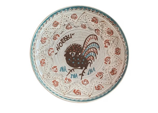 Farfurie Ceramica de Horezu, Cocos Traditional, pictata manual, 20-22cm
