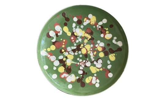 Farfurie Ceramica de Horezu, Model "Stropi de Culoare", Pictata Manual, 20-22cm, Verde