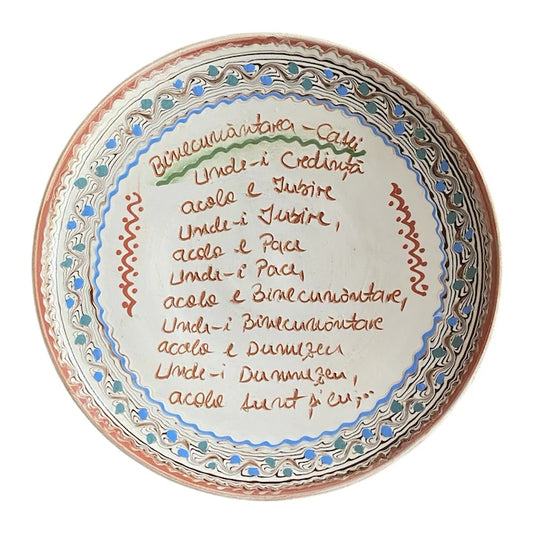 Farfurie, Ceramica de Horezu, Binecuvantarea Casei, pictata manual 20-22 cm